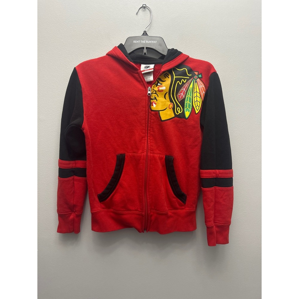 NHL Chicago Blackhawks Youth Medium 10/12 Full Zip Hoodie Red Black Fleece